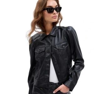 GAP Black Vegan Leather Denim Jacket - Size S